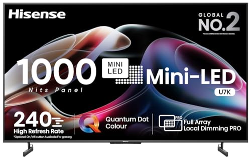Hisense 139 cm (55 inches) 4K Ultra HD Smart Mini LED QLED TV 55U7K (Black)
