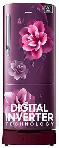 Samsung 183 L, 4 Star, Digital Inverter, Direct-Cool Single Door Refrigerator (RR20C1824CR/HL, Red, Camellia Purple, Base Stand Drawer, 2024 Model)