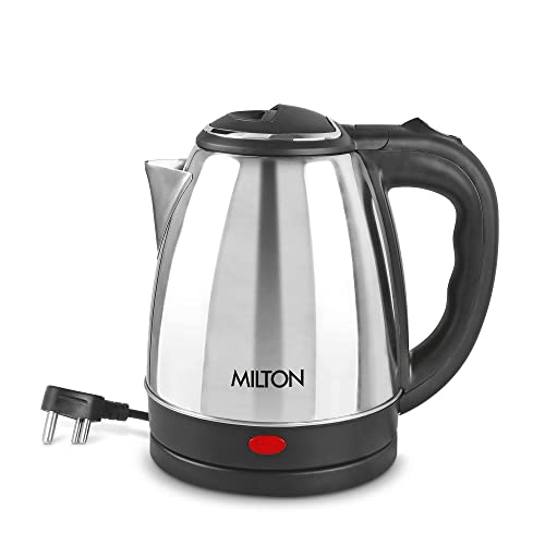 Milton Euroline Go Electro 2.0 Stainless Steel Electric Kettle, 1 Piece, 2 Litres, Silver | Power Indicator | 1500 Watts | Auto Cut-off | Detachable 360 Degree Connector | Boiler for Water