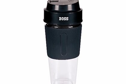 BOSS Smoothie Maker & Portable Electric USB Juice Maker Juicer Bottle Blender Mixer, Rechargeable Bottle Power Blender for Smoothie, Milk Shakes and Juice, 2400 mAh Li-ion Rechargable Battery, 500 ML, built-in Jar, Black