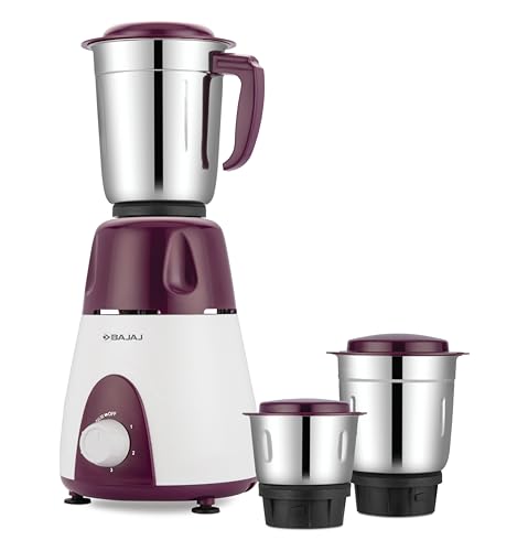 Bajaj Rex Mixer Grinder 500W|Mixie For Kitchen With Nutri-Pro Features|3 SS Mixer Jars For Heavy Duty Grinding|Adjustable Speed Control|Multifunctional Blade System|2 Year Warranty By Bajaj|Purple