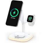 UNIGEN MAGTEC 500 23W 5 in 1 Foldable Mag-Safe Charging Station Compatible with iPhone 15/14/13/12 Apple Watch SE/7/6/5/4/3/2 and Airpods 3/2/Pro with LED Lamp and USB Port (White)