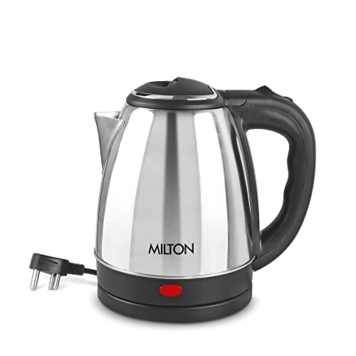 Milton Euroline Go Electro 1.2 Stainless Steel Electric Kettle, (1 Piece), 1.2 Litres, Silver | Power Indicator | 1500 Watts | Auto Cut-off | Detachable 360 Degree Connector | Boiler for Water