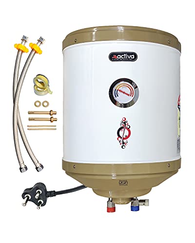 Activa 15 L Storage 2 Kva Special Anti Rust Coating 0.75 mm SS Tank Geyser with Temperature Meter Abs Top Bottom with Free Installation Kit and adjustable outer thermostat 5 Years Warranty,Wall