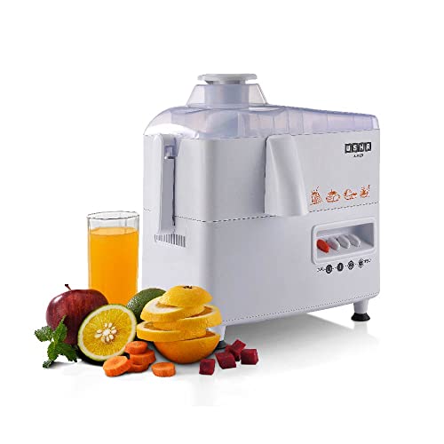 USHA J 3345 450 Watts Juicer, 5 Years Warranty On Motor, 3 Speed With Pulse Function, White