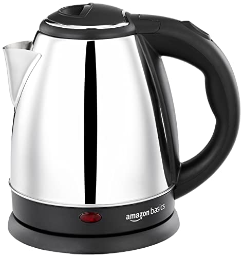 Amazon Basics Electric Kettle | 1500W, 1.5Litres | 360 degree swivel base, Auto Cut-Off, Stainless Steel Body