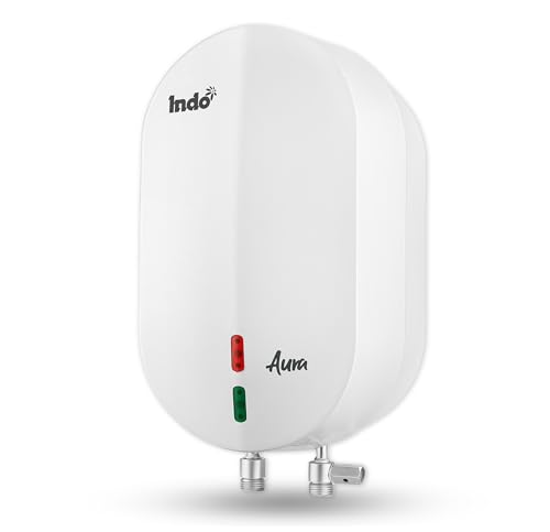 Indo Aura 3 Litres Instant water heater (Geyser) with 4 Layer Safety | 3000 W heating element | Rust proof body | 2 Years Product warranty | 5 years tank warranty | (White)