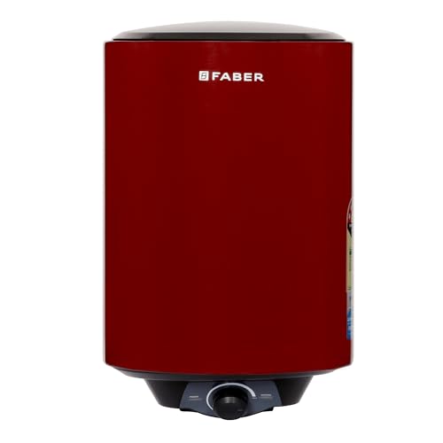 Faber Jazz 15L Vertical Storage Water Heater | Heating Indicator, 8 Bar Pressure, Titanium Glassline Coated Tank, Temperature Control, MFV Valve, Auto-Off, PUF Technology | 2000W, 5 Star | (Wine Red)