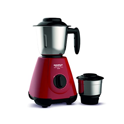 Maharaja Whiteline Smart Plus 123 Mixer Grinder, 500 Watts, 2 Jars, Grinder Jar with Handle, Cherry Red & Black, Standard