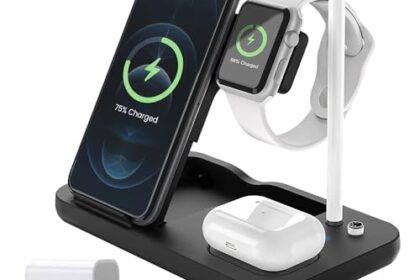 UltraProlink 4 in 1 Wireless Fast charger 15W Slim Foldable Charging Dock Station | Comes with Charger PD20W, Black | USB Type C| Compatible with Smartphones,iPhone,Airpods,Watch | UM1006N