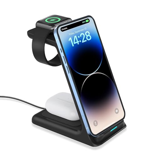 UNIGEN UNIDOCK 250 23W 3-in-1 Wireless Charging Stand with 23W Type-C PD Compatible with iPhone 15/14/13/12/11 | All Apple Watches | AirPods 2/3/Pro | All Qi Enabled Devices (Black)