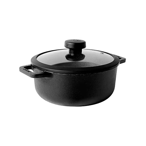 Meyer Pre-Seasoned Cast Iron Dutch Oven | Biryani Pot | Cast Iron Casserole with Heavy Bottom |Cooking Pot with Lid| Biryani Pot Induction bottom| Stew Pot| Cast Iron Cookware, 20cm/ 2.8 Litre, Black