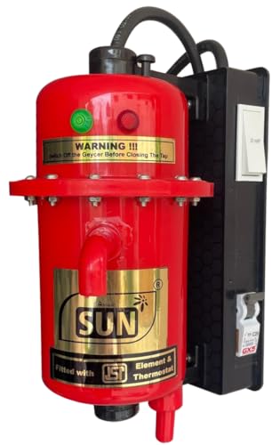 Abirami SUN Switch and MCB Model Instant Water Heater Geyser – 1L | Shockproof and Heat Resistant |ISI Certified | 40% Energy Saving | Copper Heating Element and Thermostat (3kW)