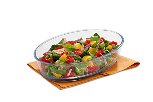 Signoraware Bake ‘N’ Serve Oval Bakeware Safe and Oven Safe Glass Dish Tray | Borosilicate Glass Bowl Container | Microwave Oven Safe Baking (700ml, Set of 1, Clear)