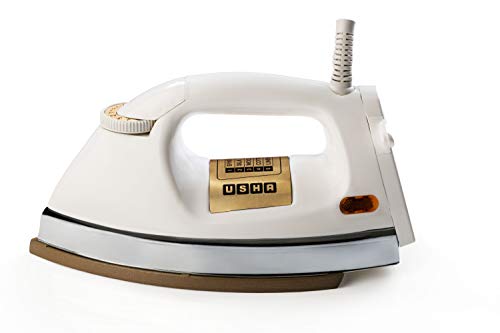 Usha EI 3710 Heavy Weight 1000-Watt Dry Iron with Golden American Heritage Soleplate, 1.75 Kg(White)