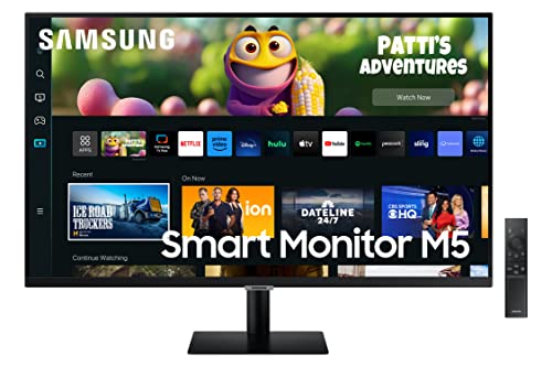 Samsung 32-Inch(80cm) LCD M5 FHD Smart Monitor, Mouse & Keyboard Control, Smart TV Apps, IOT Hub, Office 365, Apple Airplay, Dex, Speakers, Remote, Bluetooth (LS32CM500EWXXL, Black)