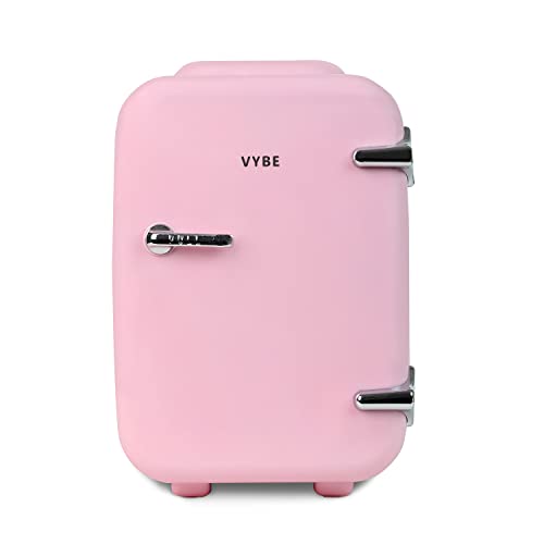 VYBE Mini Beauty Fridge (4 Liter)-AC/DC Portable Thermoelectric Cooler and Warmer. Portable Car Mini Fridge, Store-Serums, Moisturizers, Cream, Nail Polish (AMZ22_VYBE1004)