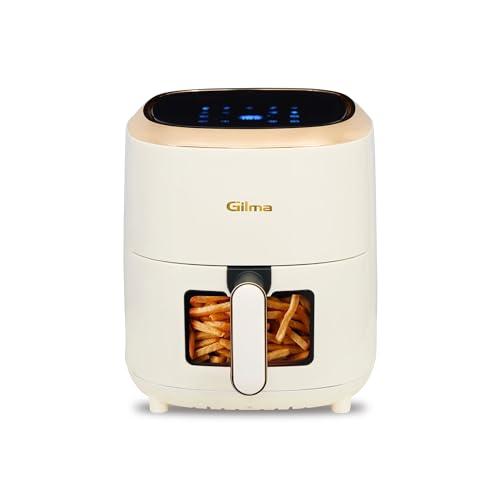 Gilma Crispa Air Fryer (4.2 L) | Digital Touch Screen Display | 9-Preset Cooking Menu | 360° High Speed Air Circulation Technology | 1200 W | Non-Stick | See-Through Basket | Anti-Slip | Cream white |