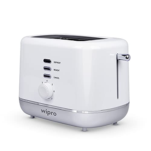 Wipro Vesta Bread Toaster 800 Watts Auto Pop up with Removable Crumb Tray, 7 Browning Levels with Defrost and Pre Heat Function (White), Standard (VA021020)