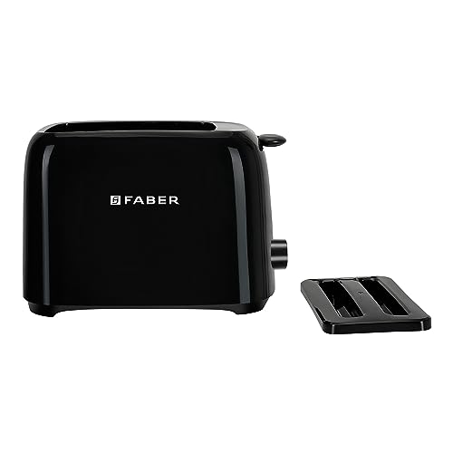 Faber 750 Watts Pop-Up Toaster 6 Shade Browning Settings 2 Slice Slots, Auto Pop-Up, Dust Lid, Cord Wrap Storage, Removable Crumb Tray, Food Grade Heating Element, Anti-Jam Function (Black)