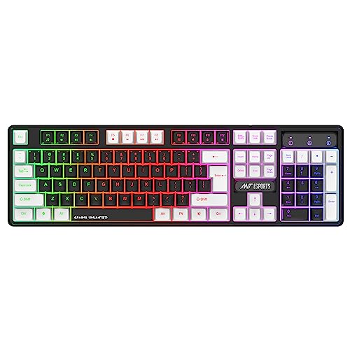 Ant Esports MK1450 Pro Backlit Membrane Wired Gaming Keyboard with Mixed Colour Lighting, White & Black Keycaps, Double Injection Key Caps – Black