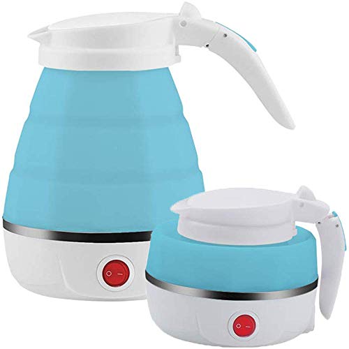 Khakhi Electric Foldable Kettle, 600ml Food Grade Silicone Folding Kettle for Home Outdoor Camping Hiking,Boil Dry Protection Portable (MultiColor)