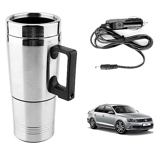 Oshotto 12V Stainless Steel Car Heating Mug Travel Friendly Electric Coffee Kettle Compatible with Volkswagen Jetta (300ml)